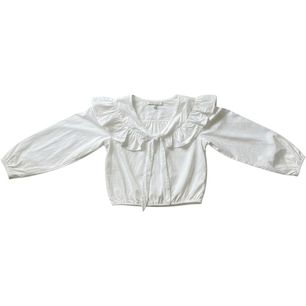 Lovers + Friends White Ruffle Tie Front Cotton Poplin Blouse Cottage Top Small